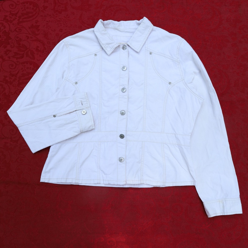 Maurices Ripstop Utility Jacket Womens XL White Good Button Down Contrast Stitch